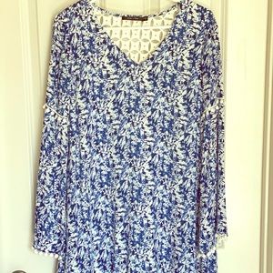 EUC Blue & White Floral Pompom Dress